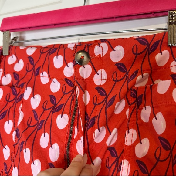 Anthro Maeve Red Pink Cherry Print The Colette High Rise Wide Leg Pant Sz 18W - Picture 5 of 10